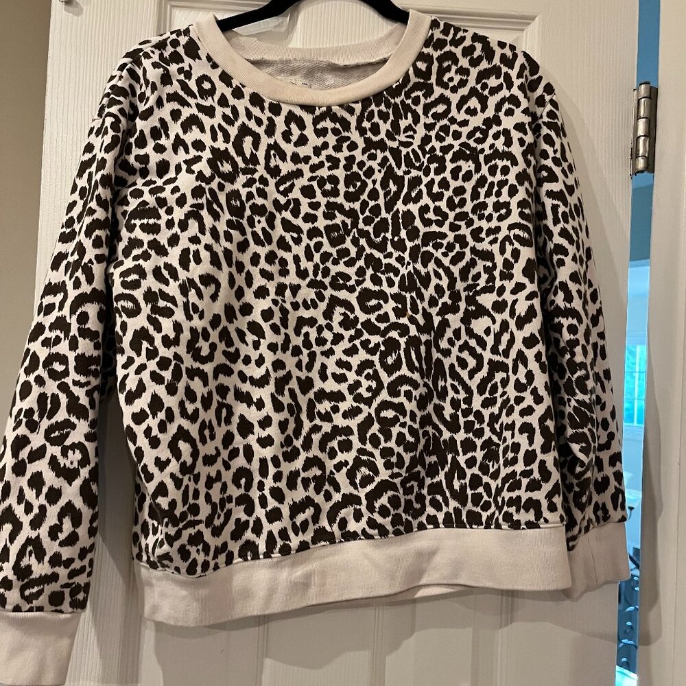 J. Crew Medium Vintage Fleece Animal Leopard Print Sweater Top